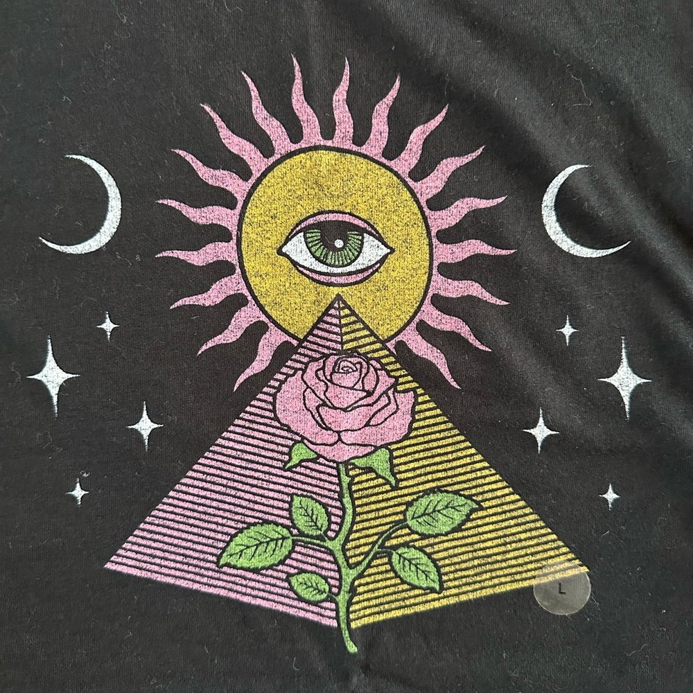 Aeropostale Black Tee with Pink and Yellow Design